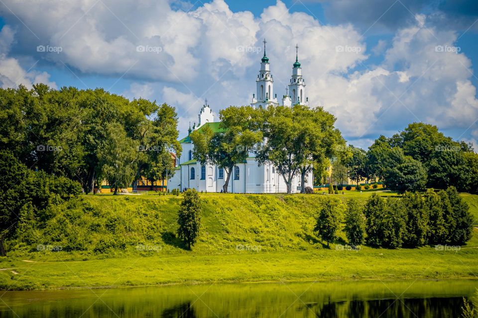 Cathedral on the shores of the region in the summer