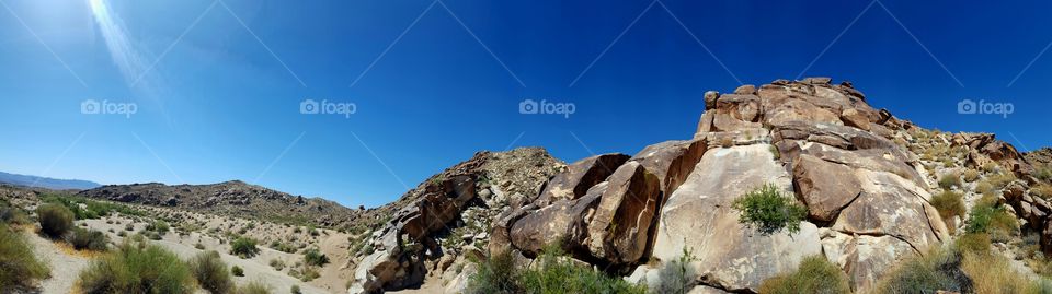 Panorama of boulders in desert
