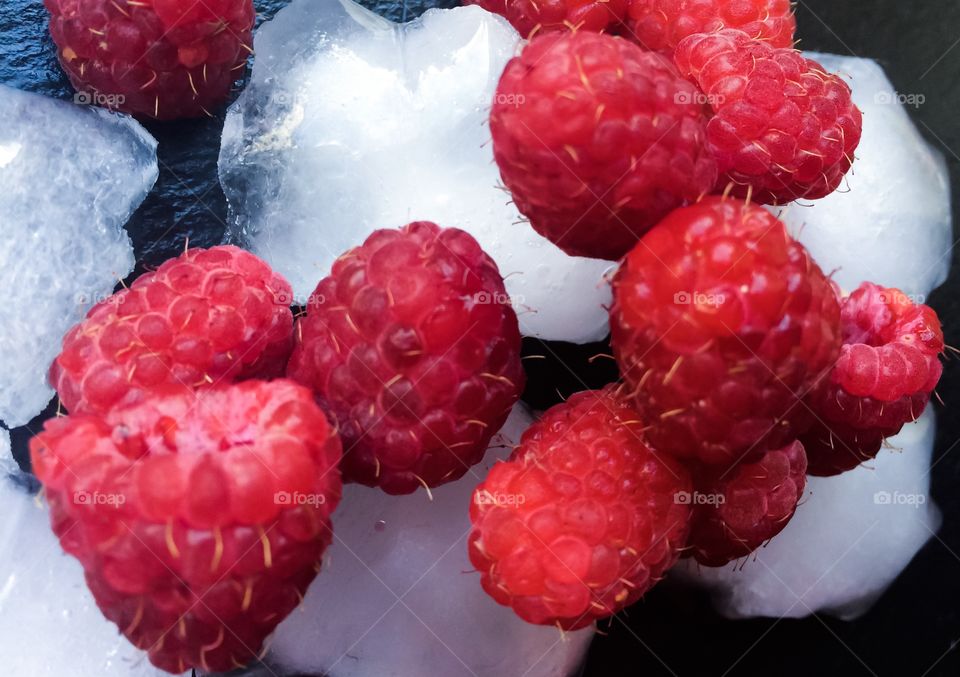 Fruits on the ice cubes