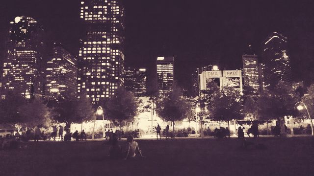 dallas at night. Klyde Warren Park