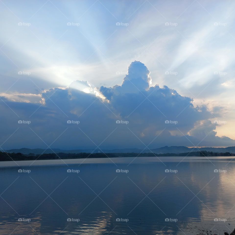View of the lakeside in the evening