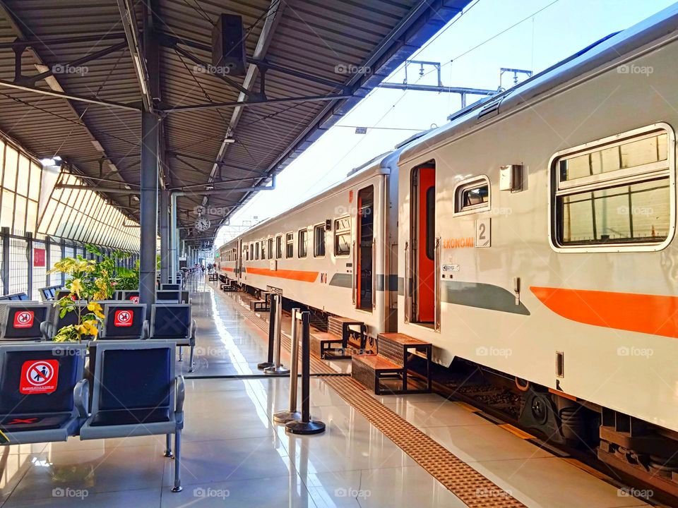 Long-distance train is stopping at Jakarta Station