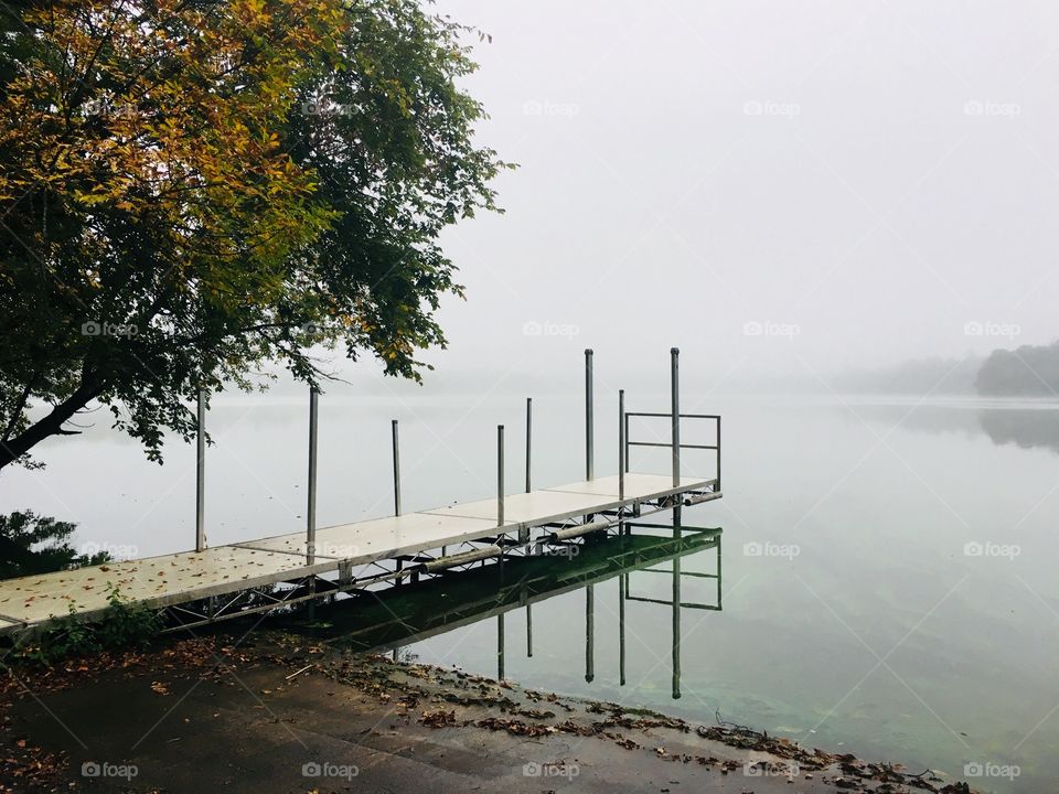 Foggy Wisconsin Morning - Boat Dock on Tainter Lake - Menomonie - USA 