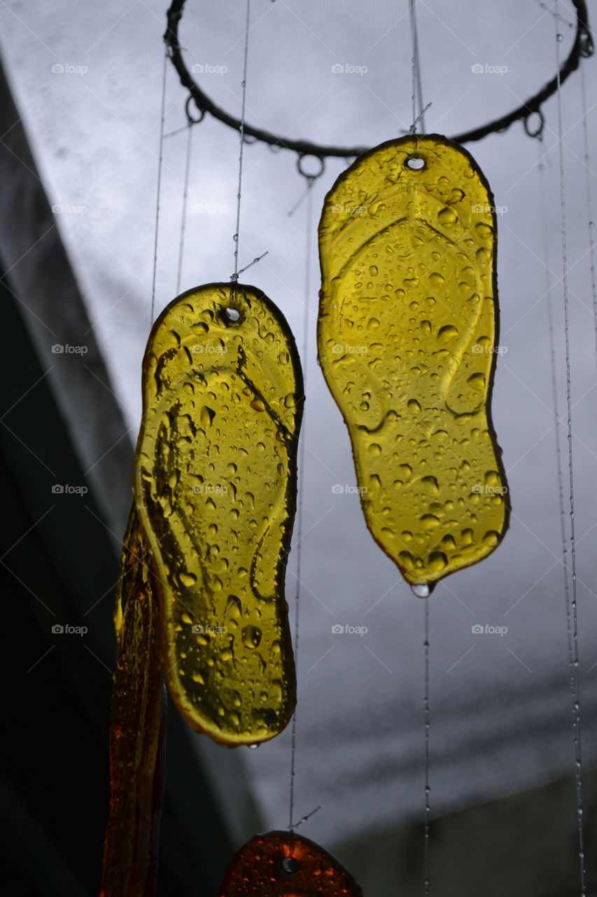 Yellow Glass Flip Flop Chimes in the rain