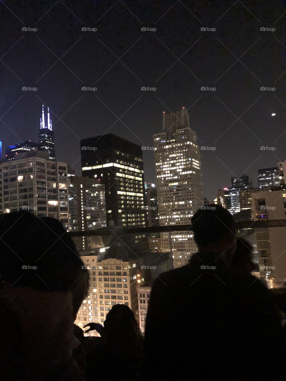 Chicago skyline. Rooftop bar