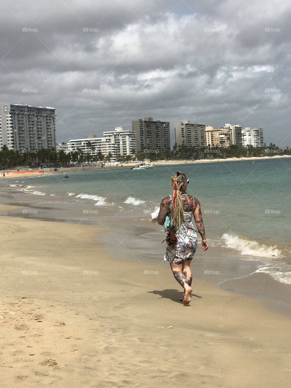 Tattooed Woman on Beach