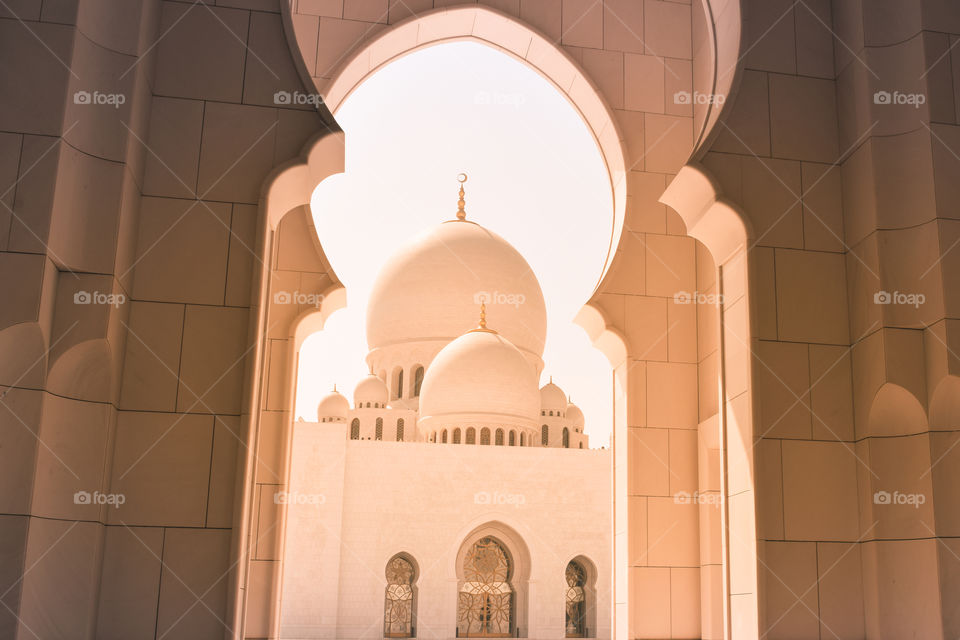 Arabic oriental islamic style geometric pattern building. Arch shape architecture exterior design concept.