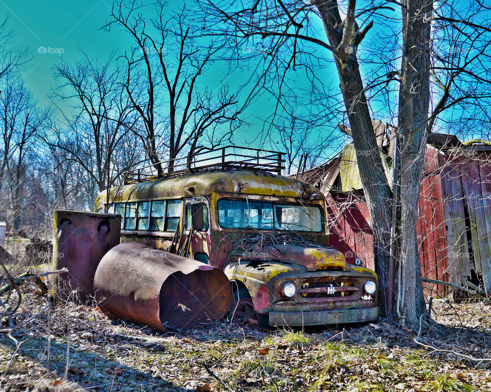 Groovy old bus. Rusted out old school bus with a groovy feel to it.   