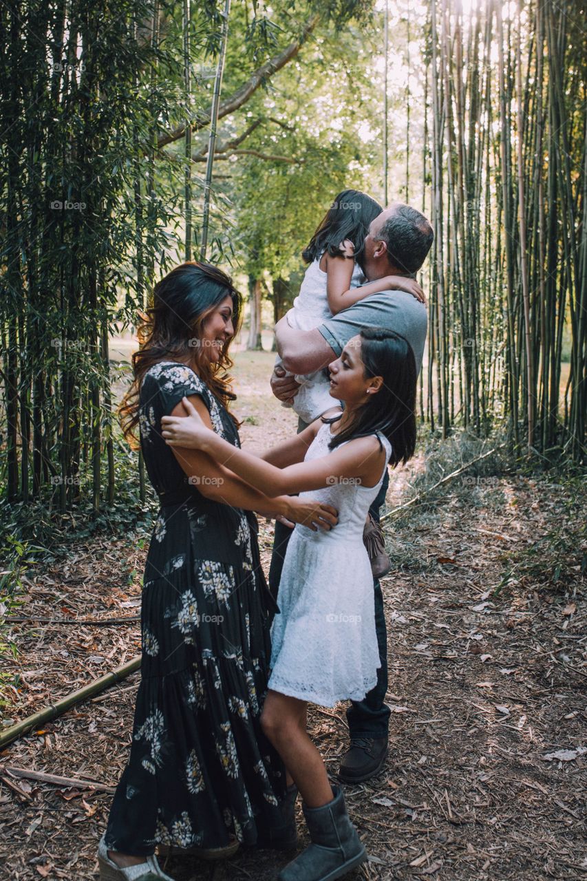Family at a bamboo forest