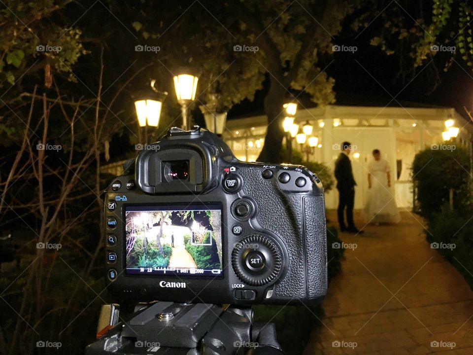 Wedding Photoshoot at night, with camera and tripod 