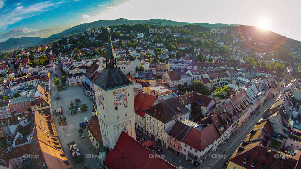 aerial view of deggendorf in the morning