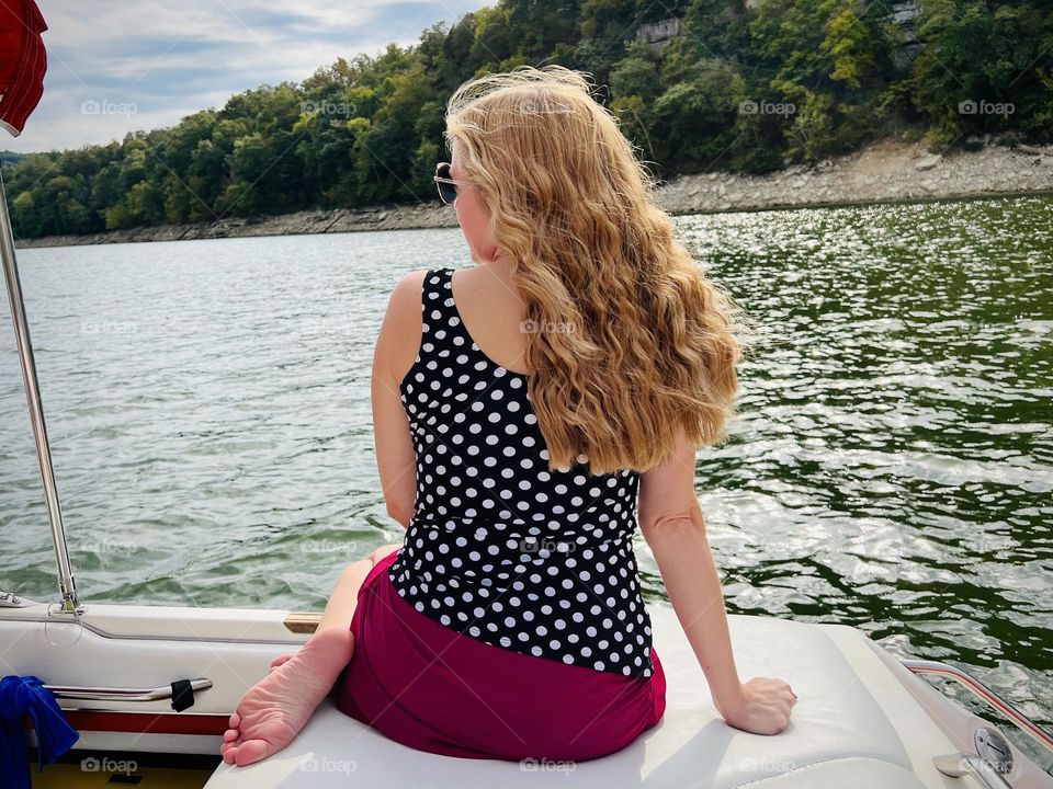 Wind blown wavy blonde hair 