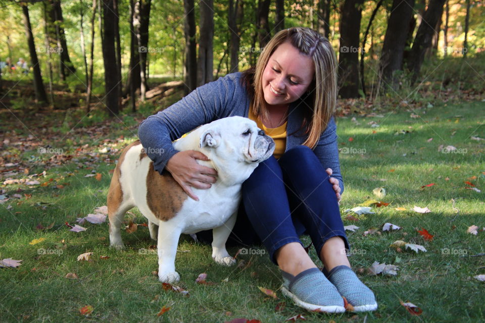 Woman and her bulldog