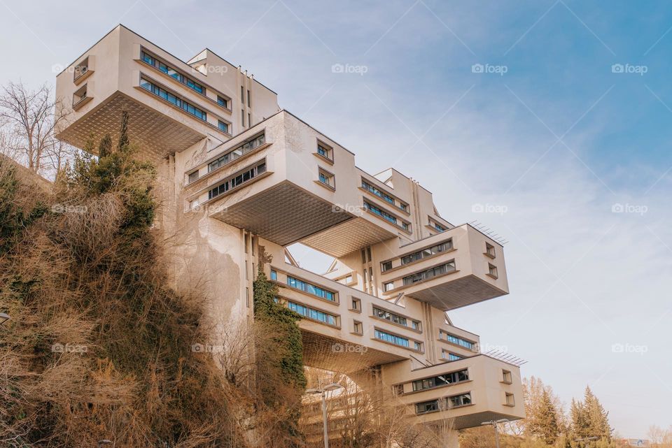 Geometric building with interesting sovietic architecture in Tbilisi