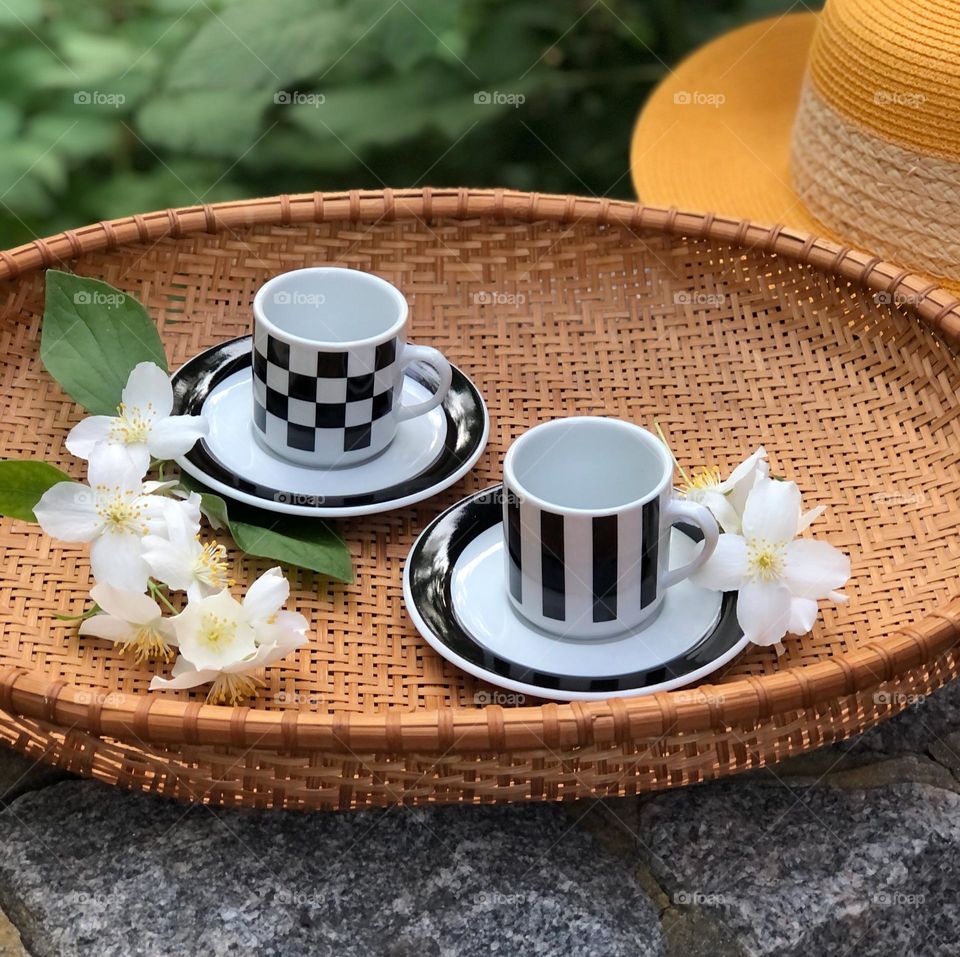 Old black and white coffee sets for espresso 