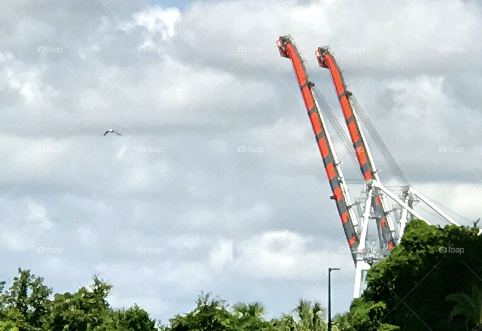 Bright orange ship cranes