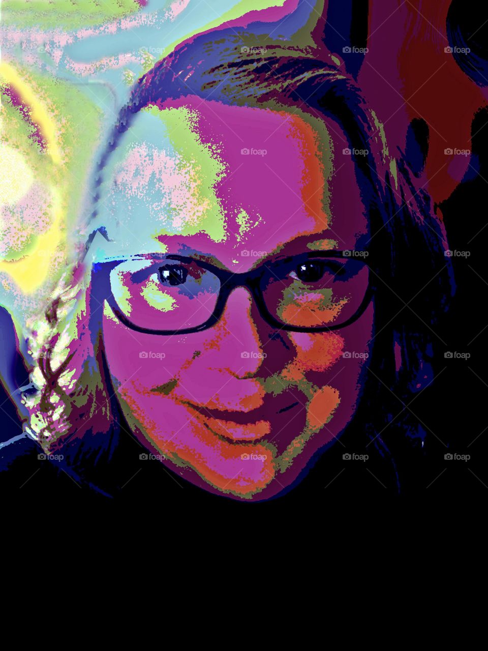 Selfie time! Colourful selfie created using desktop tool & techniques. Shadows & highlights were coloured with contrasting colours to create a painted appearance while maintaining the light balance of the photo. 