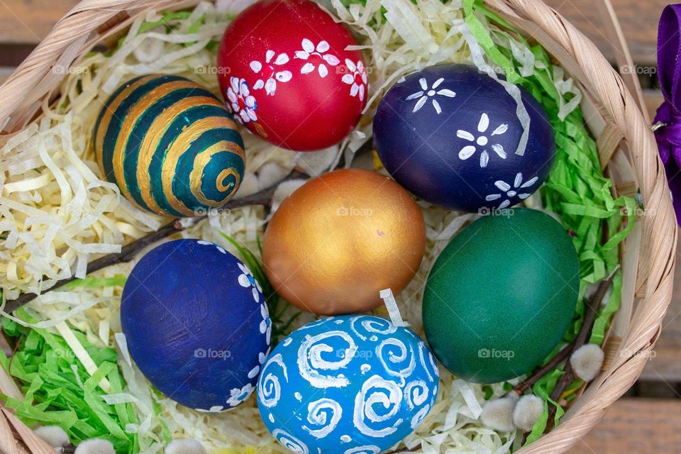 Easter eggs in the basket.