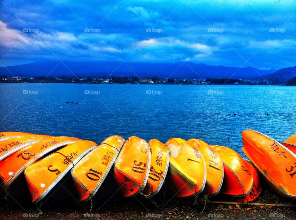 Boats for rent in Kawaguchiko lake Japan