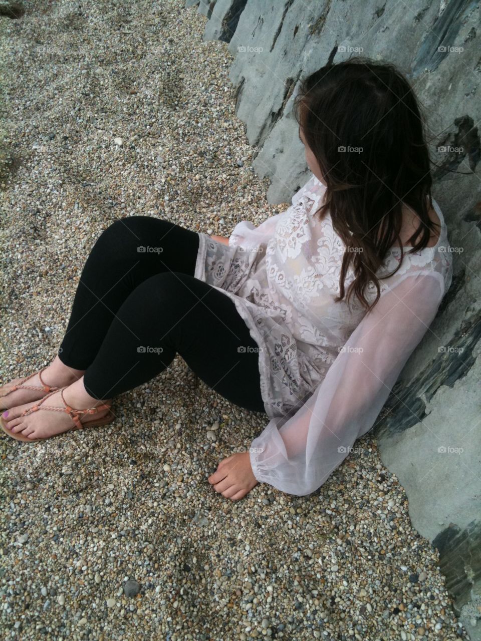 Feeling thoughtful. Shingle beach in Devon, daydreaming. Waiting for the sun to shine. 