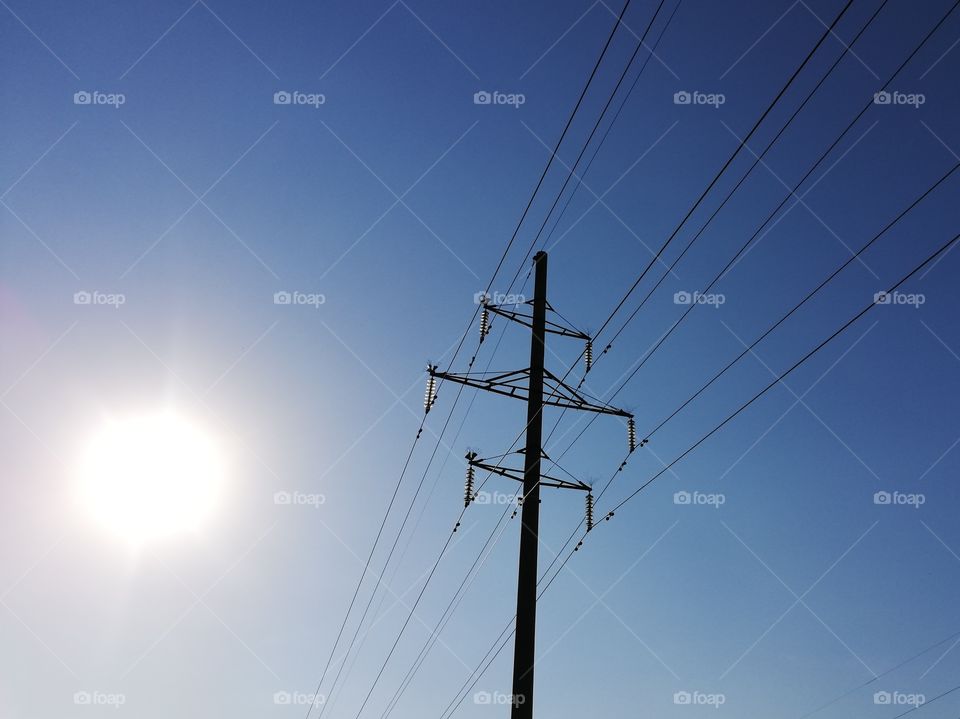High voltage wires on the sky Ivanovo Russia