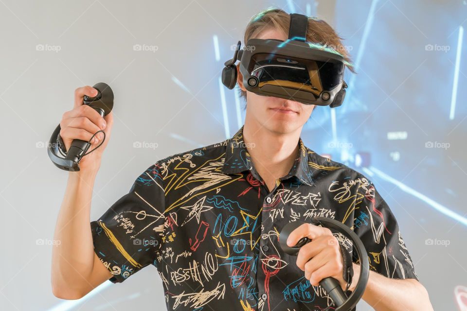 man playing a game in virtual reality