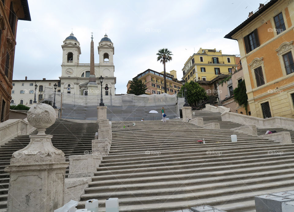 Rome, Italy 17 June 2016. Piazza di Spagna steps closed for restoration. Piazza di Spagna square is open to the public but the Spanish Steps can only be seen from a distance.