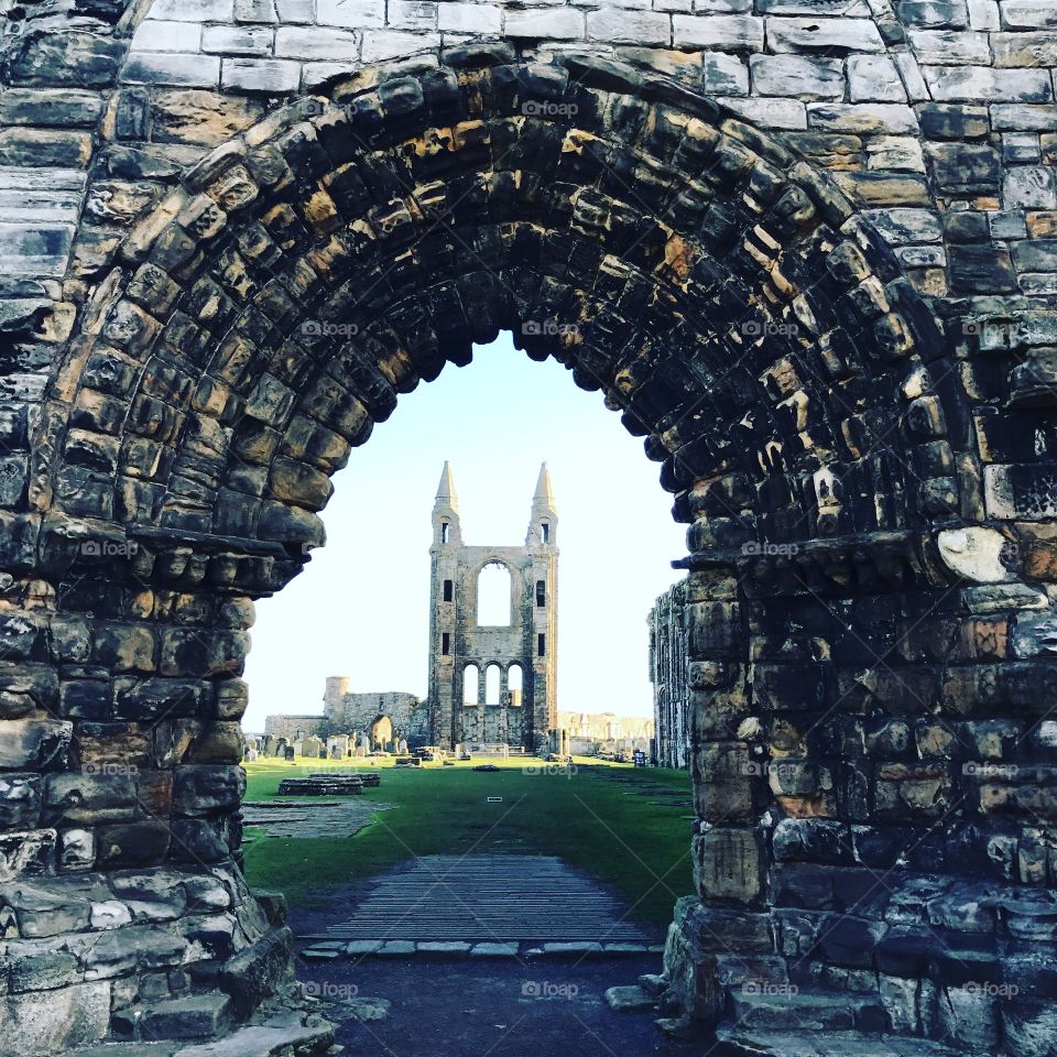 The ruins of St. Andrews cathedral looking through the old west gate!! 
