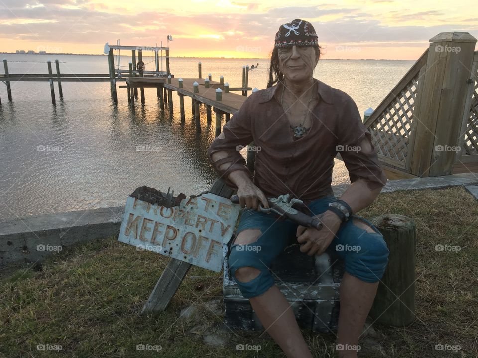 Richie the pirate guarding his dock in Sarasota