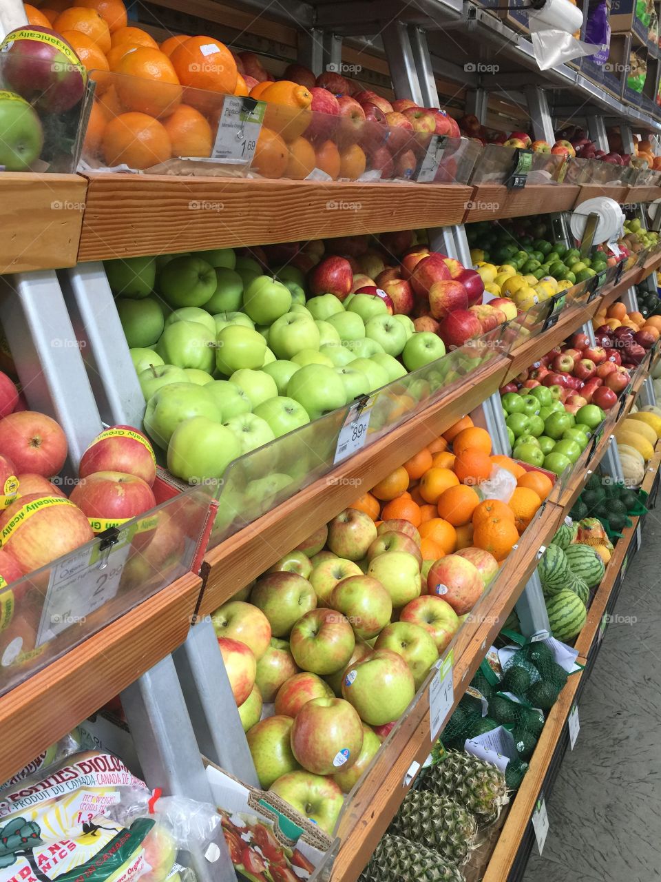 Various colours of fruits at the local grocery store, with various textures and tastes.
