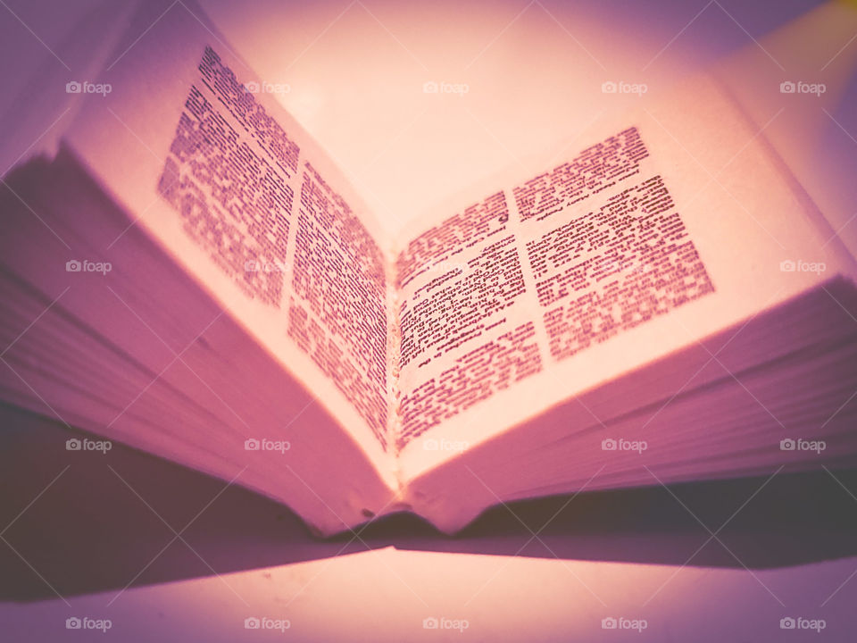 Open book under the light