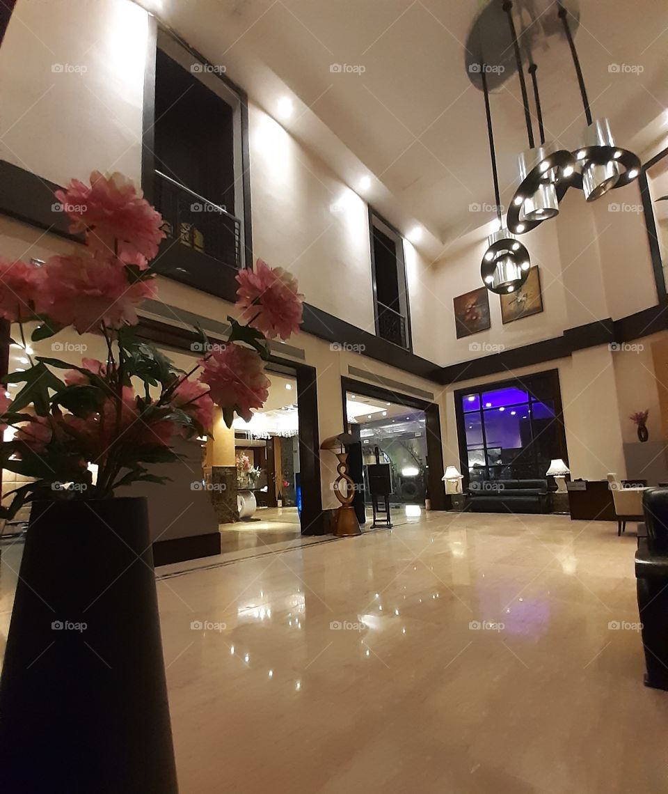 a hotel lobby in Bhubneshwar, India