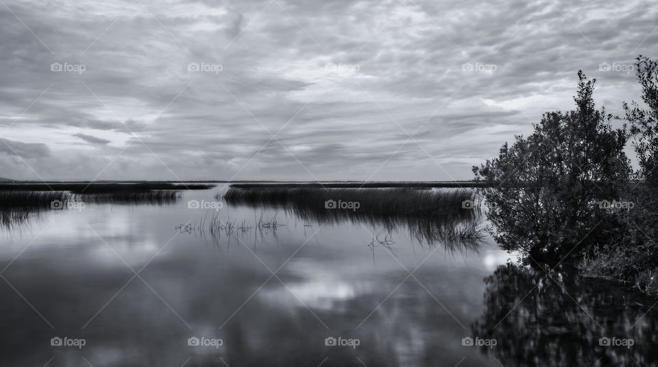 Evening at Corrib lake in black and white