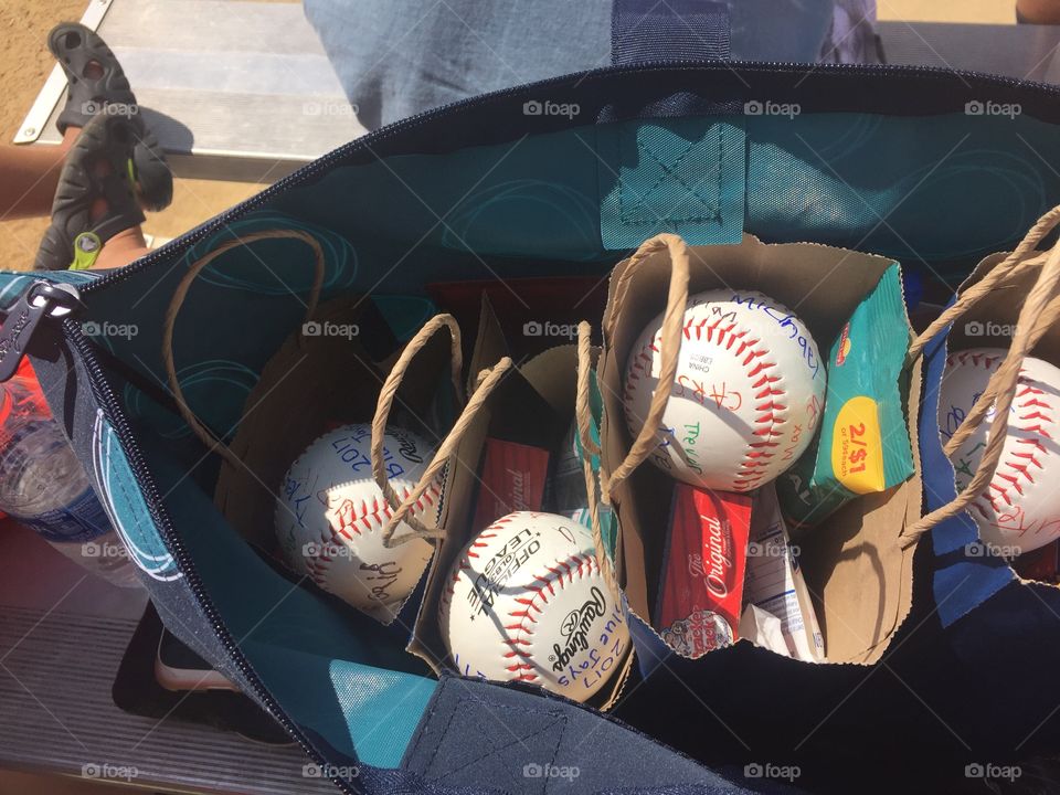 Baseball coach gift bags