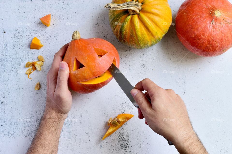 Carving pumpkins for Halloween 