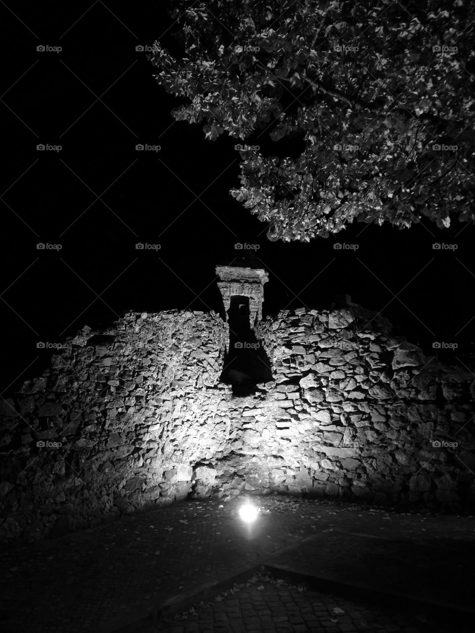 Monochrome Castle Guard, Night, Castelo de Vide, Portugal