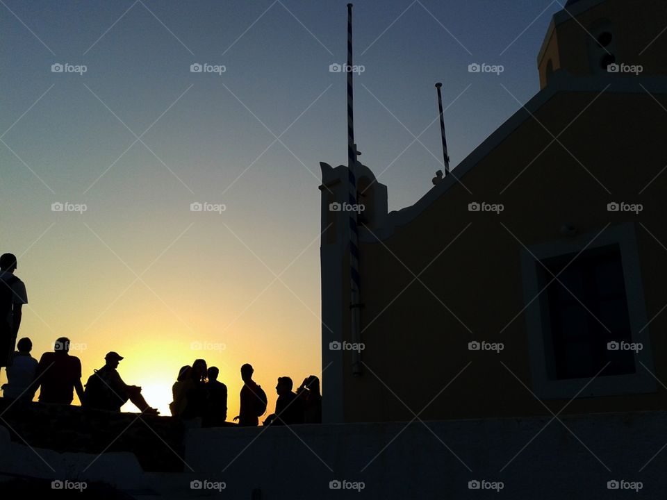 Silhouette of peoples at Santorini Island