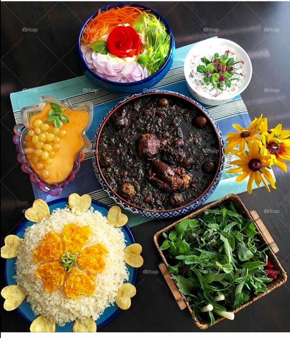 High angle view of Iranian food