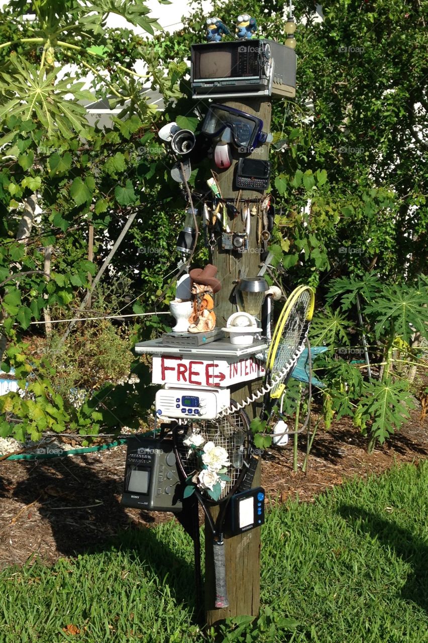 Gadgets electronics racquets on a pole