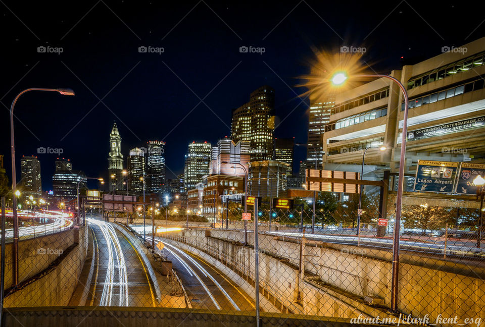 Boston downtown traffic at night