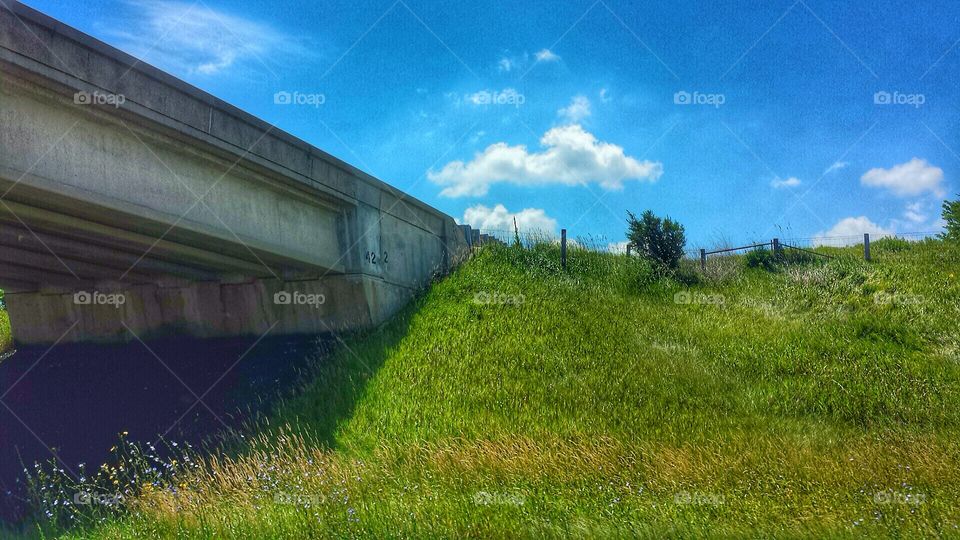 Going Under the Overpass. Beautiful Summer Day