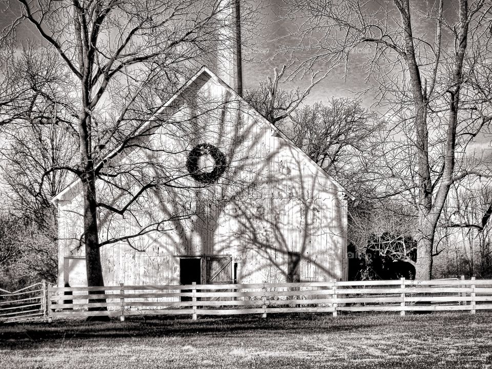Old barn in black and white
