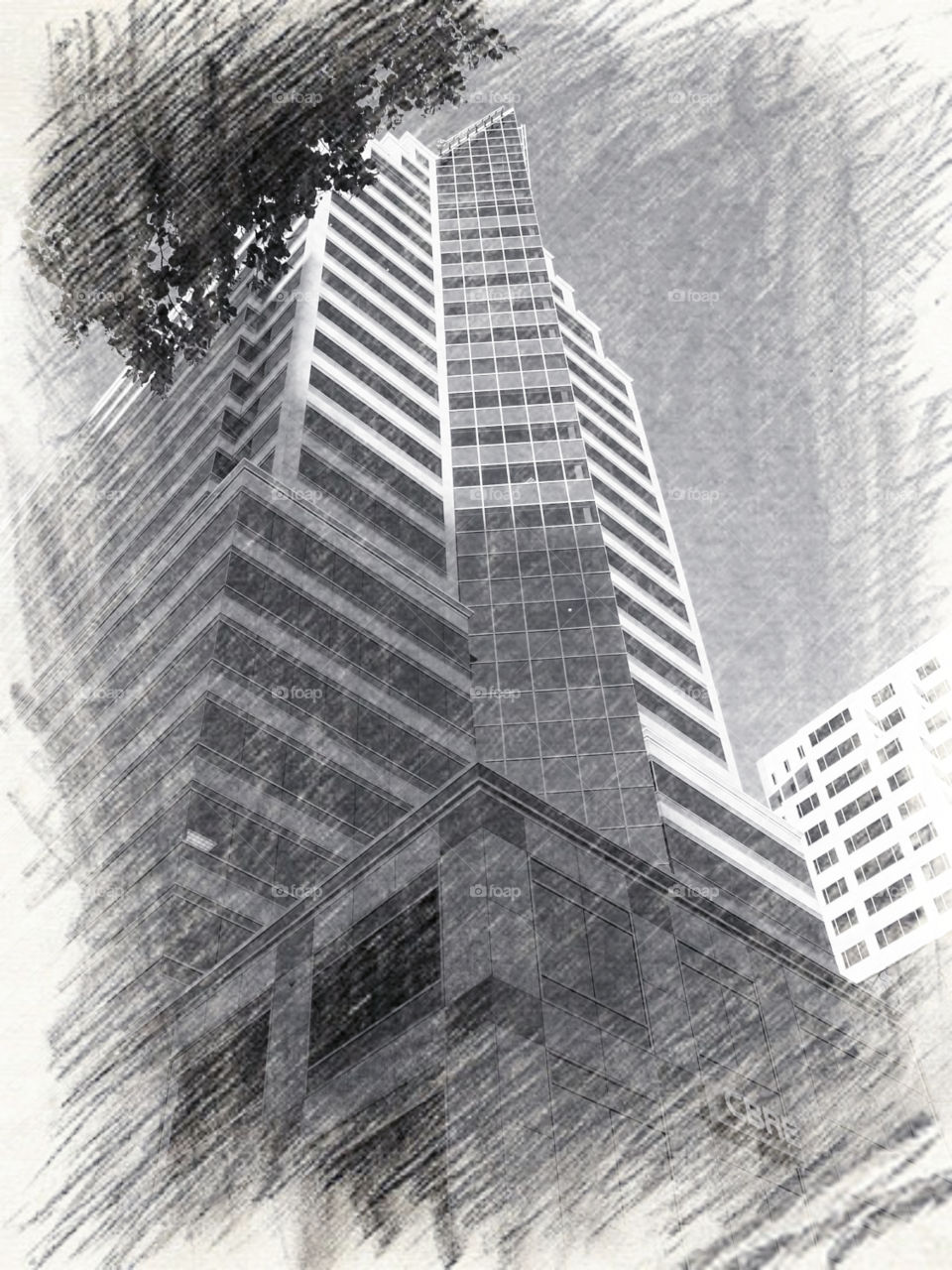 black and white. black and white picture of a building downtown