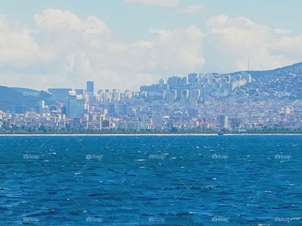 part of the Istanbul coast from a ferry, in turkey