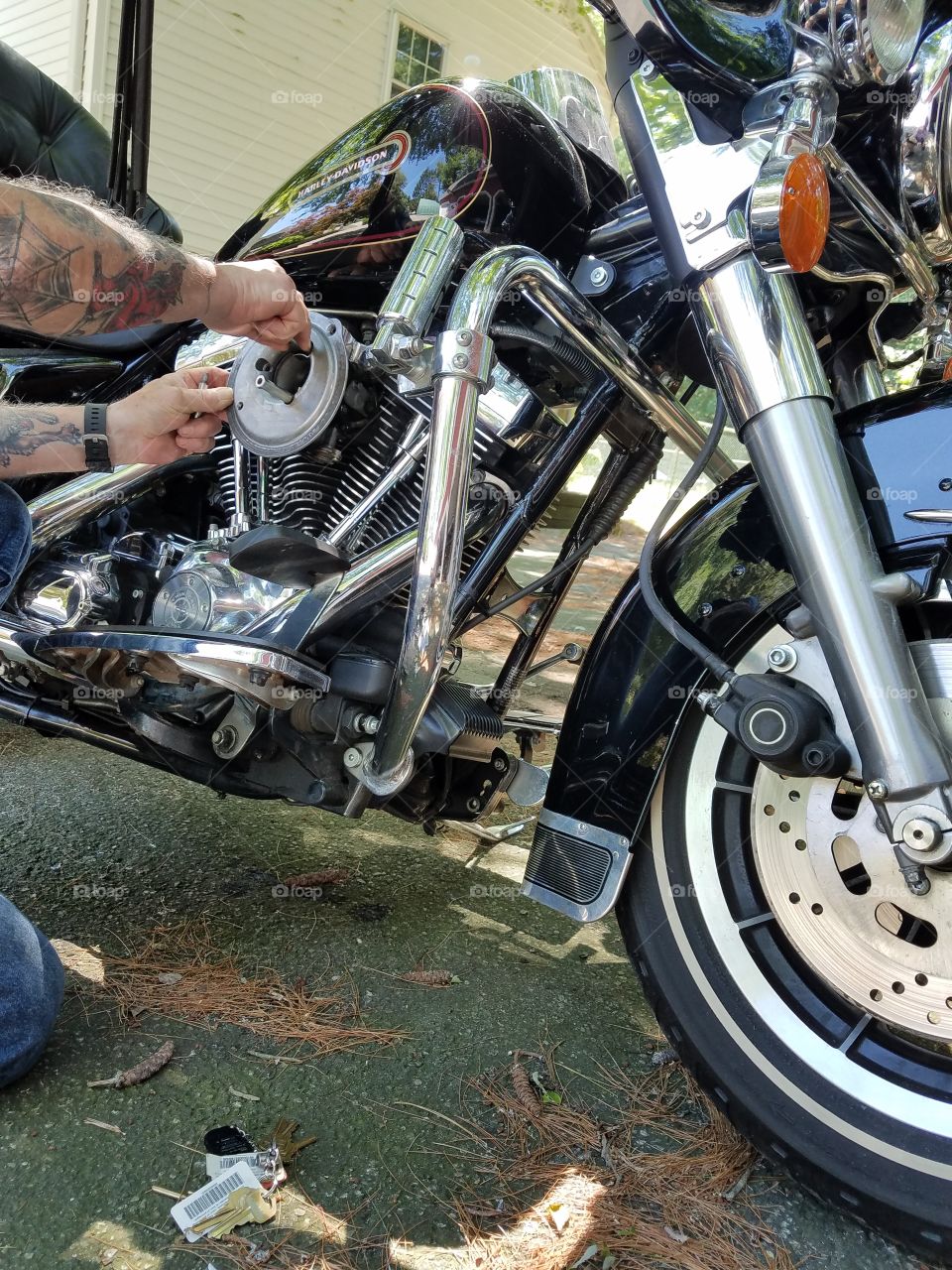 Repairing Harley Davidson motor.