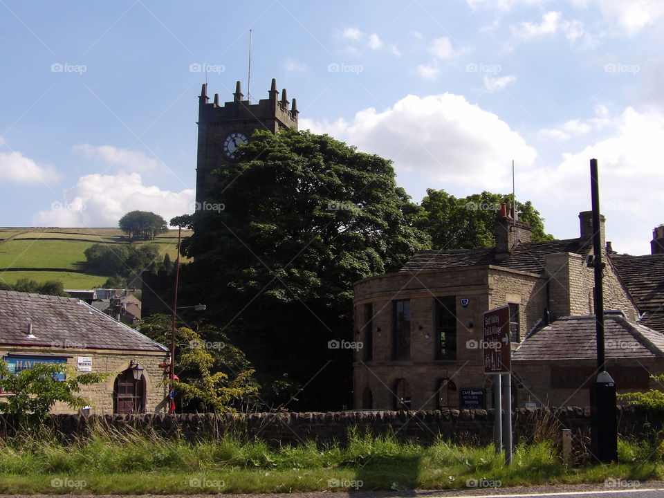 Hayfield derbyshire. View of village looking at church aug 2015