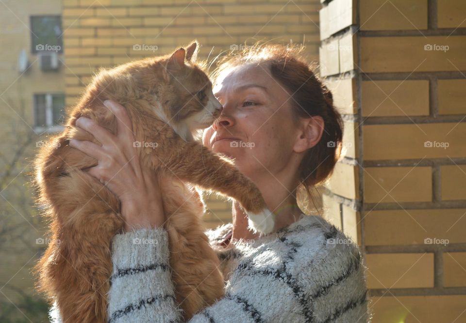 woman and cat happiness