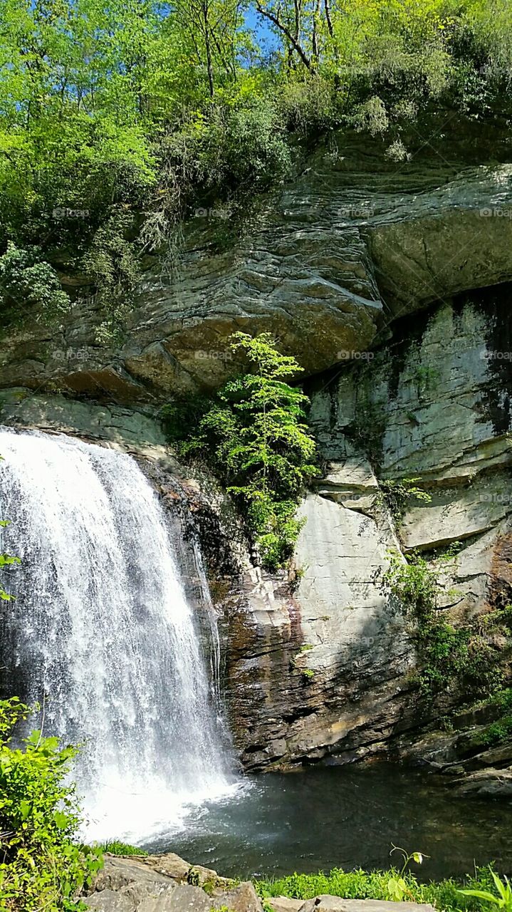 waterfall in alongside a rocky cliff face