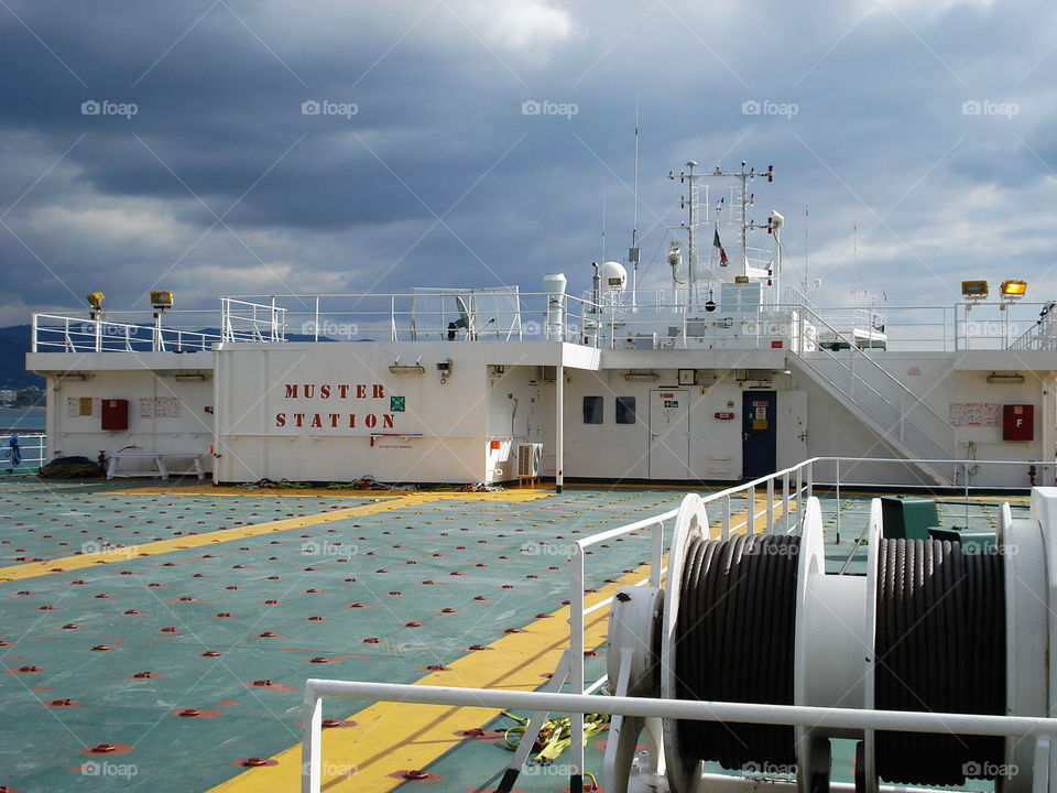 # ship# Grimaldi lines# weather deck# muster station# winch# forward Mast#