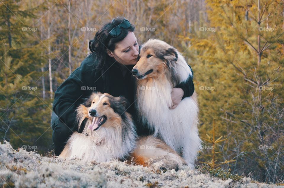 Woman with two dogs